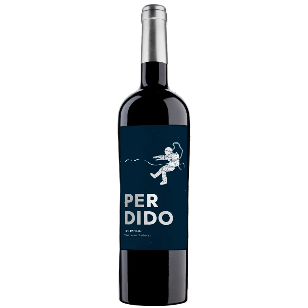 A bottle of red wine with a dark navy blue label featuring a white graphic of a person and the text 'PER DIDO'. The bottle is sealed with a silver foil cap and photographed against a solid white background.