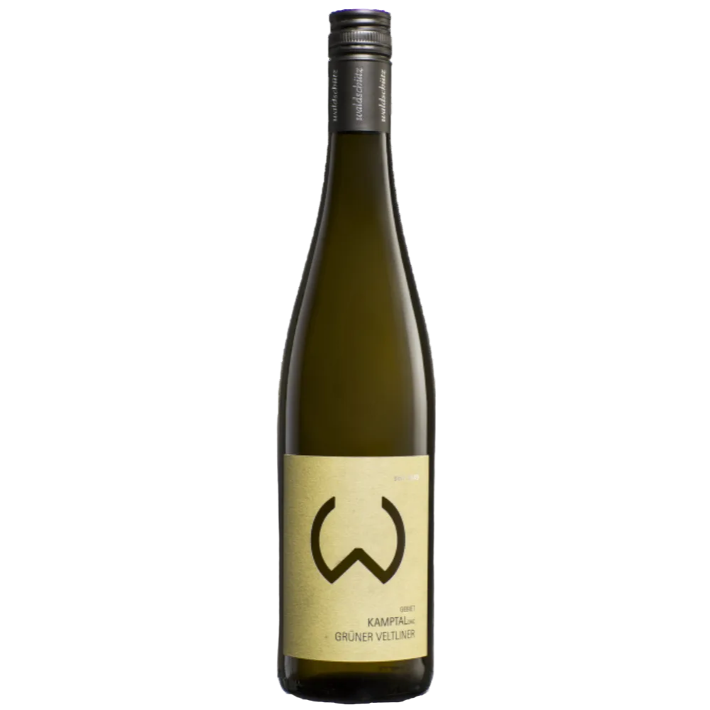 A bottle of Kampfler Grüner Veltliner white wine by the brand Wiedenbruck, featuring a gold label with a black stylized 'W' logo, set against a plain white background.